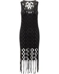 Pinko - Dress With Mesh Effect And Fringes - Lyst