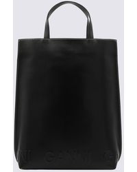 Ganni - Black Leather Banner Tote Bag - Lyst