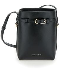 Givenchy - 'voyou' Black Crossbody Bag With Laminated Logo And Buckle In Leather Woman - Lyst