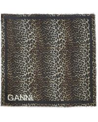 Ganni - Leopard Print Foulard Scarf - Lyst