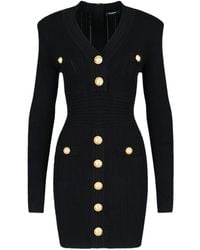 Balmain - Knitted Mini Dress With Buttons - Lyst