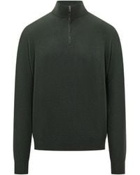 FILIPPO DE LAURENTIIS - Wool Sweater With Half Zip Green - Lyst