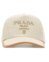 Prada - Melange Sand Cotton Blend Baseball Cap - Lyst