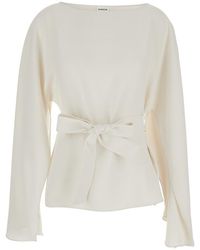 P.A.R.O.S.H. - Crewneck Blouse With Bow Detail On The Front - Lyst