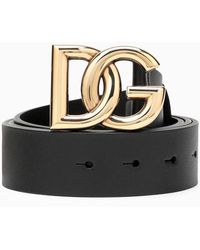 Dolce & Gabbana - Dolce&gabbana Black Belt With Rutenium Dg Plaque - Lyst
