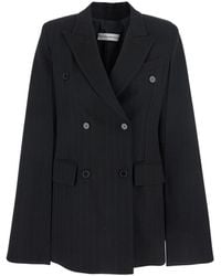Federica Bonifaci - Double-Breasted Coat With Peak Revers And All Over Stripes Motif - Lyst