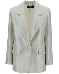FEDERICA TOSI - Silver Single-breasted Jacket With A Single Button In Cotton Blend Man - Lyst