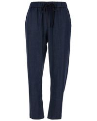 Plain - Blue Pants With Elastic Drawstring Waist In Tech Fabric Woman - Lyst