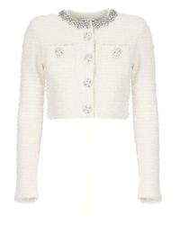 Self-Portrait - Cotton Blend Cardigan With Rhinestones - Lyst