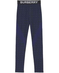 Womens Clothing Trousers Burberry Tb Monogram-print High-waisted leggings in Blue Save 42% Slacks and Chinos Leggings 