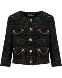 Elisabetta Franchi - Black Tweed Short Jacket - Lyst