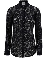 Plain - Black Shirt With Classic Collar And Buttons In Lace Woman - Lyst
