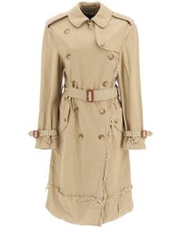 R13 Shredded Trench Coat With Frayed Edges - Natural