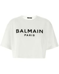 Balmain - Crop Logo T-Shirt - Lyst