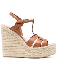 Saint Laurent - Tribute Leather Espadrille Wedge Sandals - Lyst
