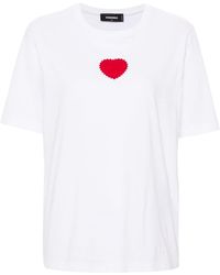 DSquared² - Cotton T-shirt With Red Heart Logo On The Front - Lyst