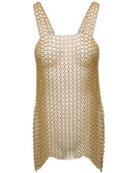 Silvia Gnecchi - Gold-tone Mini Dress With Shoulders Straps And Side Splits In Metal Mesh Woman - Lyst