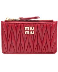 Miu Miu - Logo-plaque Matelassé Leather Wallet - Lyst