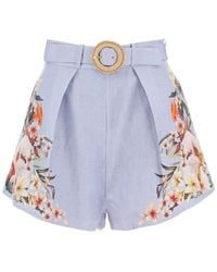 Zimmermann - Lexi Tuck Linen Shorts With Floral Motif - Lyst
