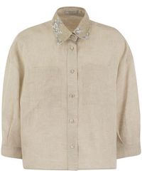 Brunello Cucinelli - Linen Linen Shirt With Dazzling Magnolia Collar - Lyst