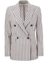 Brunello Cucinelli - Double-breasted Jacket In Cotton And Linen - Lyst