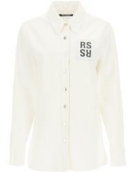 Raf Simons Denim Shirt With Logo Patch M Cotton,denim - White