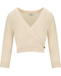 Elisabetta Franchi - Butter Knitted Top With V-Neck - Lyst