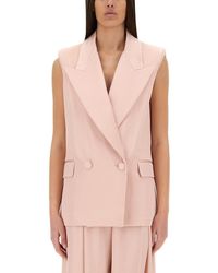 アウターその他 NINA RICCI Woman Waistcoat Pink 25PCVE003AC0123 U2785 Double-Breasted Sleeveless Jacket In Pink - Nina Ricci