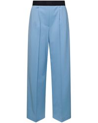 MSGM - Light Wide Leg Trousers With Logo Waistband - Lyst