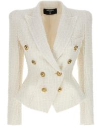 Balmain - Double-Breasted Tweed Blazer With Logo Buttons - Lyst
