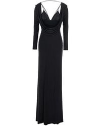 Elisabetta Franchi - Long Dress With V-Neck And Drape Details - Lyst