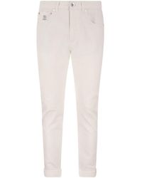 Brunello Cucinelli - Garment-dyed Traditional Fit Five-pocket Trousers In Slubbed Cotton Denim - Lyst