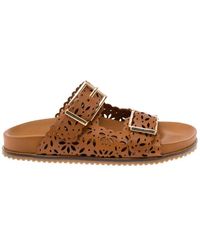 Twin Set - Brown Mules With Double Bukles In Leather Woman - Lyst