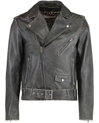 Golden Goose - Leather Jacket With Distressed Treatment - Lyst
