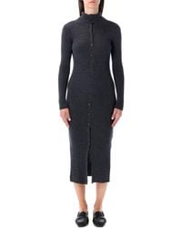 Sessun - Charcoal Ribbed Knit Midi Dress With Buttons - Lyst