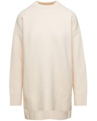 Jil Sander - Oversized White Crewneck Sweater With Shorter Hem At The Front In Wool Woman - Lyst