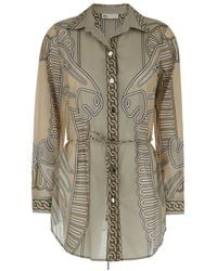 Tory Burch - Shirt With All-Over Print And Belt - Lyst