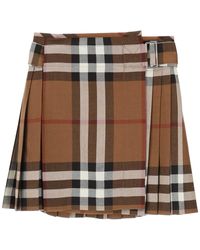 Burberry - exaggerated Check Pleated Wool Mini Skirt - Lyst
