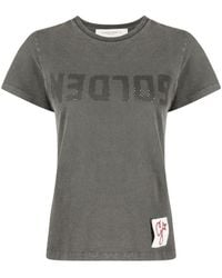 Golden Goose - Golden W's Slim T-Shirt Distressed Cotton Jersey With Logo - Lyst