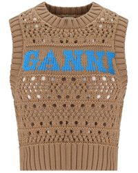 Ganni - Cropped Vest With Logo - Lyst