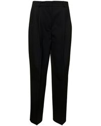 Totême - Black Double Pleated Tailored Trousers In Wool Blend Woman - Lyst