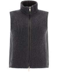Brunello Cucinelli - Reversible Cashmere Knit Vest With Monili - Lyst