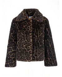 Apparis - Brown Fur Coat With All-over Leopard Print In Faux Fur Woman - Lyst