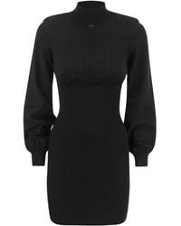 Elisabetta Franchi - Ribbed Mini Dress With High Neck And Cups - Lyst