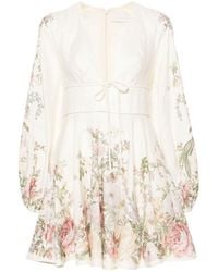 Zimmermann - Floral Print Linen Mini Dress - Lyst