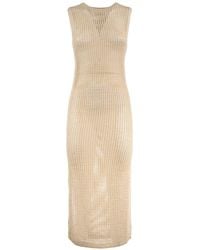 Mc2 Saint Barth - Beige Lurex Crochet Mesh Long Dress - Lyst