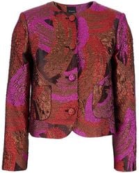 Plain - Fuchsia Collarless Jacket With All-Over Broccato Motif - Lyst