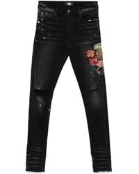 Amiri - Slim Fit Distressed Jeans With Colorful Patches - Lyst