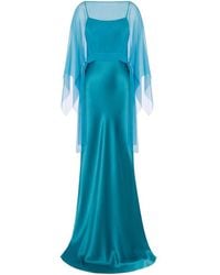 Alberta Ferretti - Long Satin Dress With Removable Chiffon Cape Top - Lyst