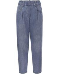 Brunello Cucinelli - Lightweight Denim Baggy Trousers With Shiny Tab - Lyst